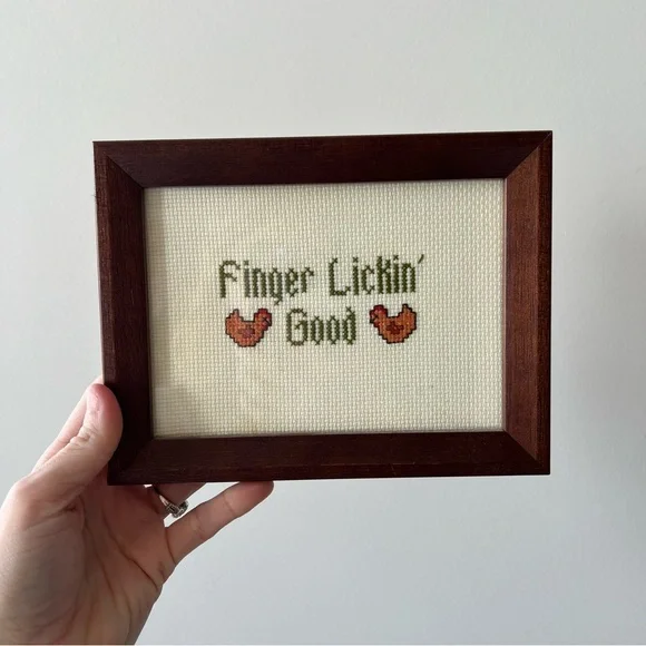 Vintage Cross Stitch KFC Finger licking good slogan. WLW - Picture 1 of 4